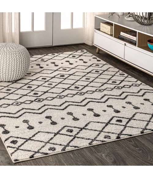 Aksil Moroccan Beni Souk Cream/Black 3 ft. x 5 ft. Area Rug