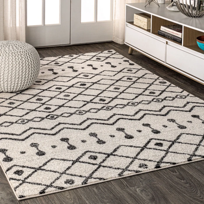 Aksil Moroccan Beni Souk Cream/Black 8 ft. x 10 ft. Area Rug