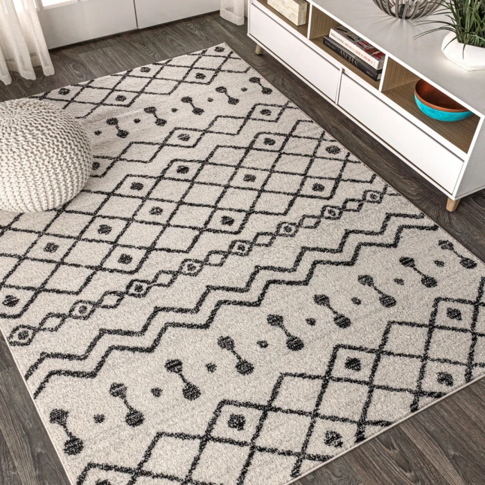 Aksil Moroccan Beni Souk Cream/Black 8 ft. x 10 ft. Area Rug