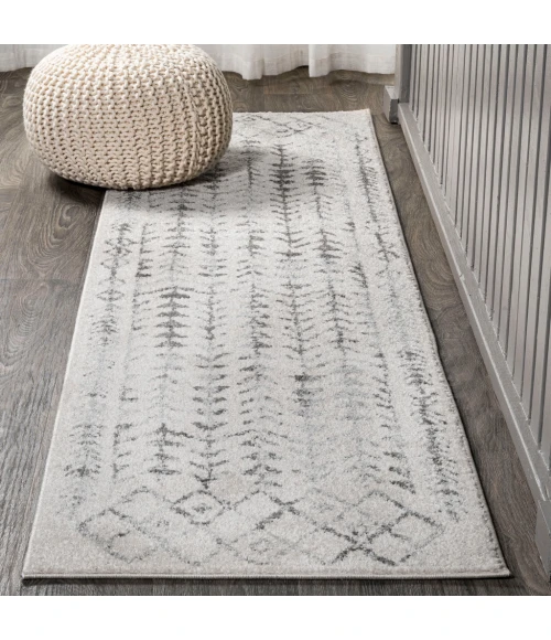 Ziri Moroccan Geometric Cream/Gray 2 ft. x 8 ft. Runner Rug