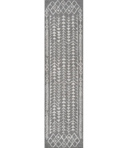 Ziri Moroccan Geometric Grey/Cream 2 ft. x 8 ft. Runner Rug
