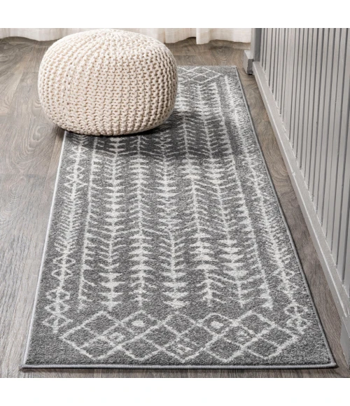 Ziri Moroccan Geometric Grey/Cream 2 ft. x 8 ft. Runner Rug