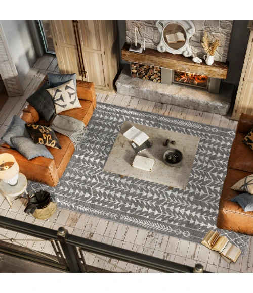 Ziri Moroccan Geometric Grey/Cream 4 ft. x 6 ft. Area Rug