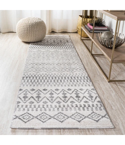 Ifrane Berber Geometric Stripe Cream/Gray 2 ft. x 10 ft. Runner Rug