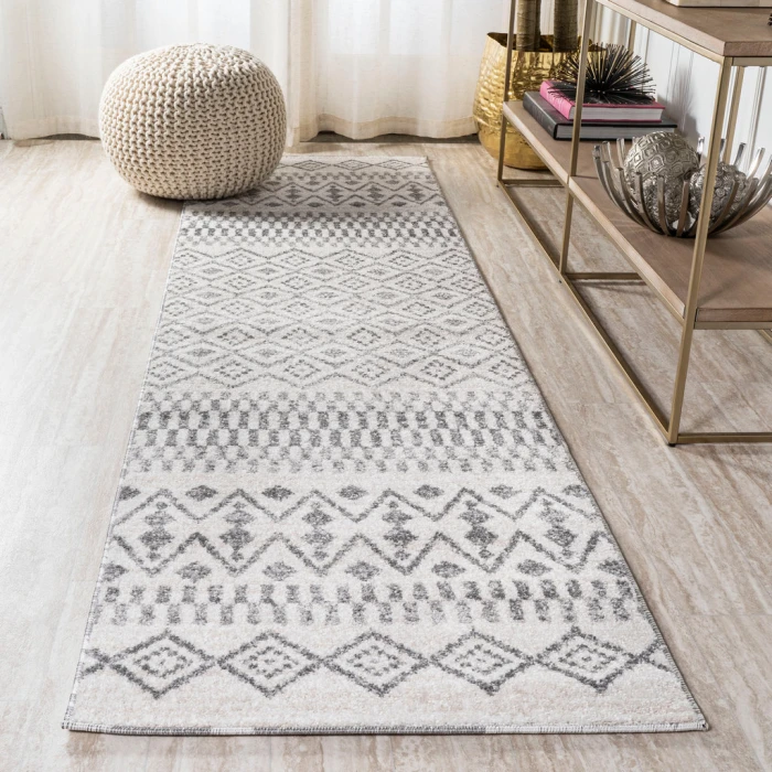 Ifrane Berber Geometric Stripe Cream/Gray 2 ft. x 8 ft. Runner Rug