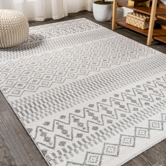 Ifrane Berber Geometric Stripe Cream/Gray 5 ft. x 8 ft. Area Rug