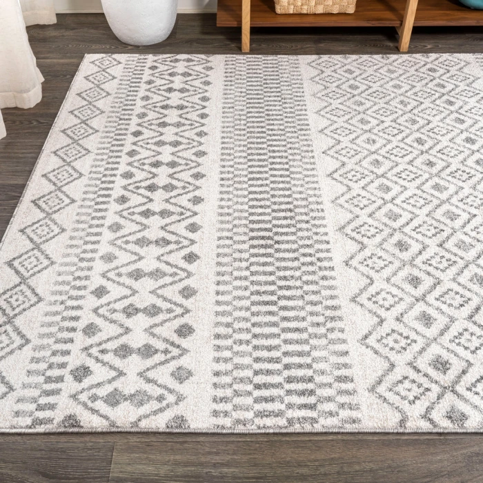 Ifrane Berber Geometric Stripe Cream/Gray 5 ft. x 8 ft. Area Rug