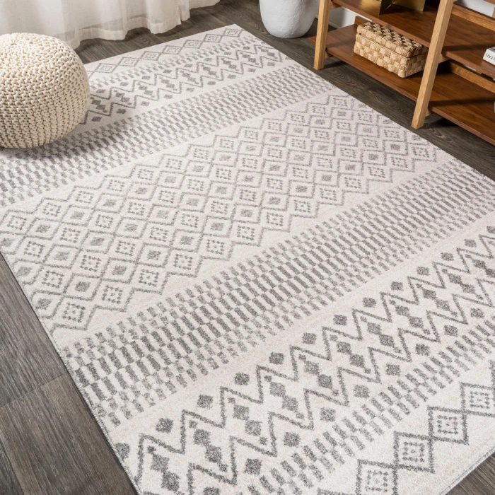 Ifrane Berber Geometric Stripe Cream/Gray 5 ft. x 8 ft. Area Rug