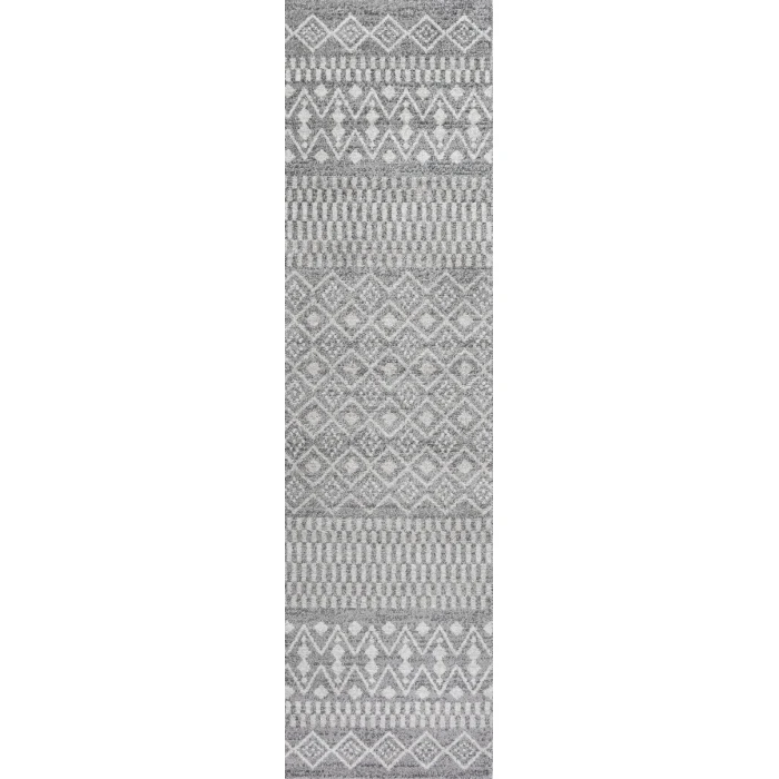 Ifrane Berber Geometric Stripe Gray/Cream 2 ft. x 8 ft. Runner Rug