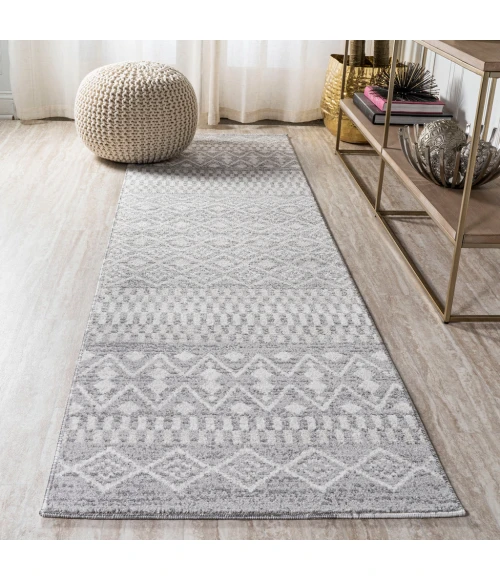 Ifrane Berber Geometric Stripe Gray/Cream 2 ft. x 10 ft. Runner Rug