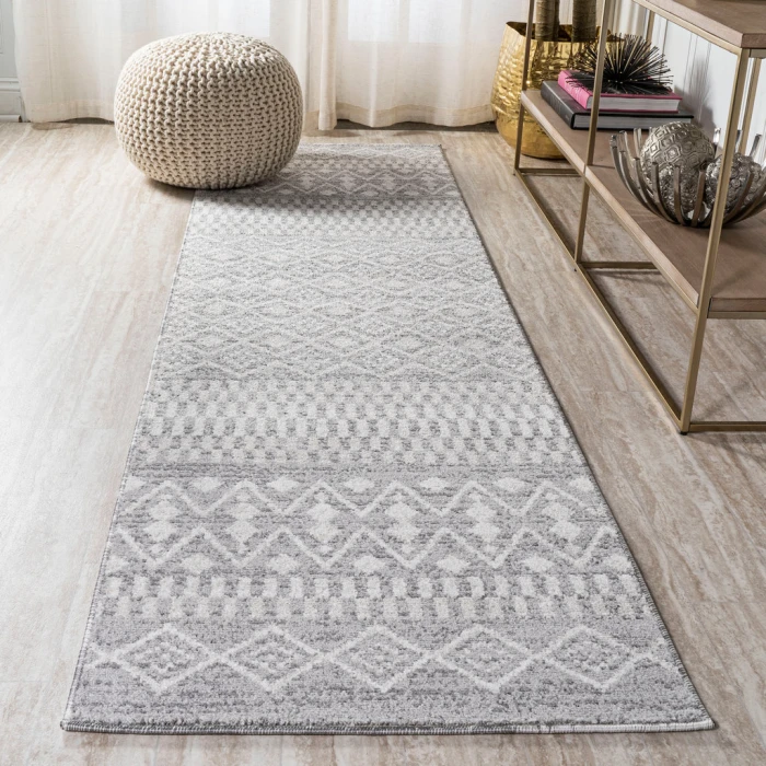 Ifrane Berber Geometric Stripe Gray/Cream 2 ft. x 8 ft. Runner Rug