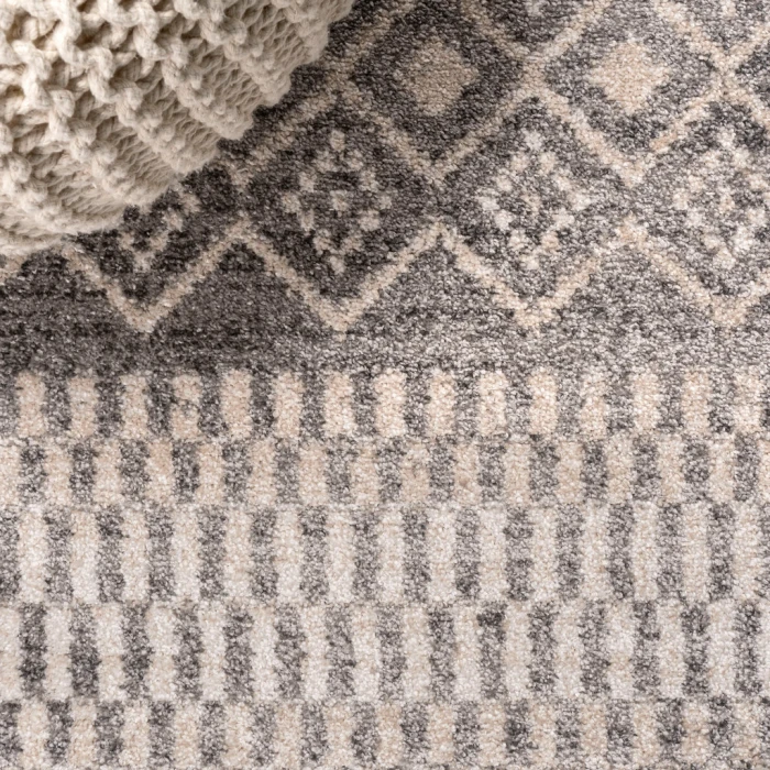 Ifrane Berber Geometric Stripe Gray/Cream 2 ft. x 8 ft. Runner Rug
