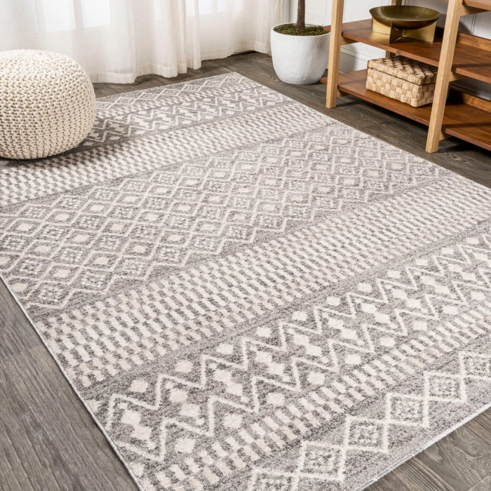 Ifrane Berber Geometric Stripe Gray/Cream 3 ft. x 5 ft. Area Rug