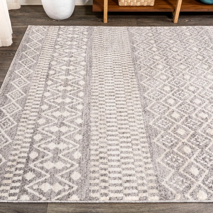 Ifrane Berber Geometric Stripe Gray/Cream 3 ft. x 5 ft. Area Rug