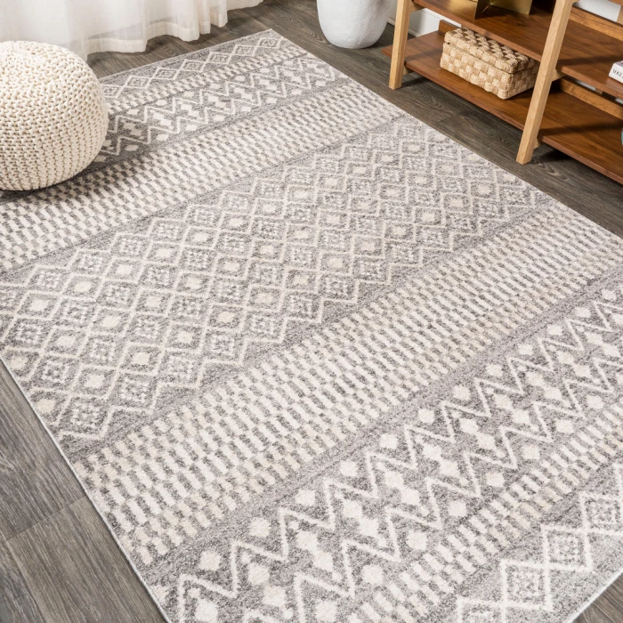 Ifrane Berber Geometric Stripe Gray/Cream 3 ft. x 5 ft. Area Rug
