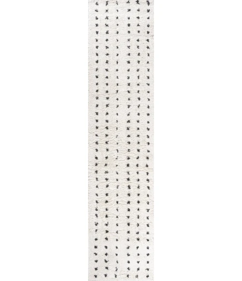 Pele Modern Geometric Dot Shag White/Gray 2 ft. x 10 ft. Runner Rug