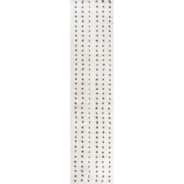 Pele Modern Geometric Dot Shag White/Gray 2 ft. x 10 ft. Runner Rug