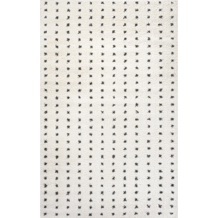 Pele Modern Geometric Dot Shag White/Gray 4 ft. x 6 ft. Area Rug