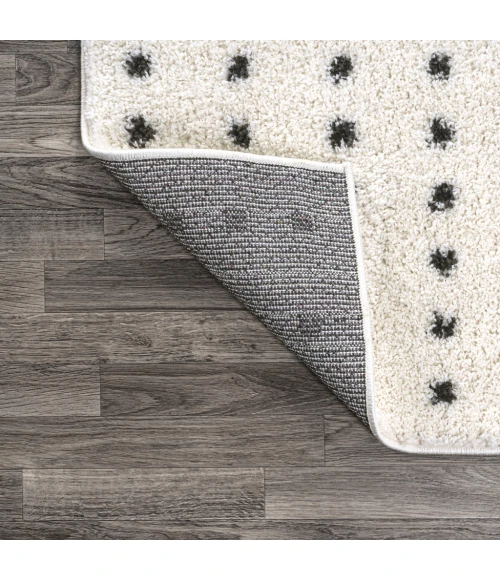 Pele Modern Geometric Dot Shag White/Gray 2 ft. x 10 ft. Runner Rug