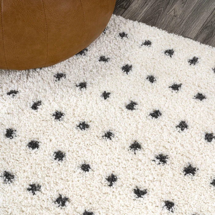 Pele Modern Geometric Dot Shag White/Gray 4 ft. x 6 ft. Area Rug