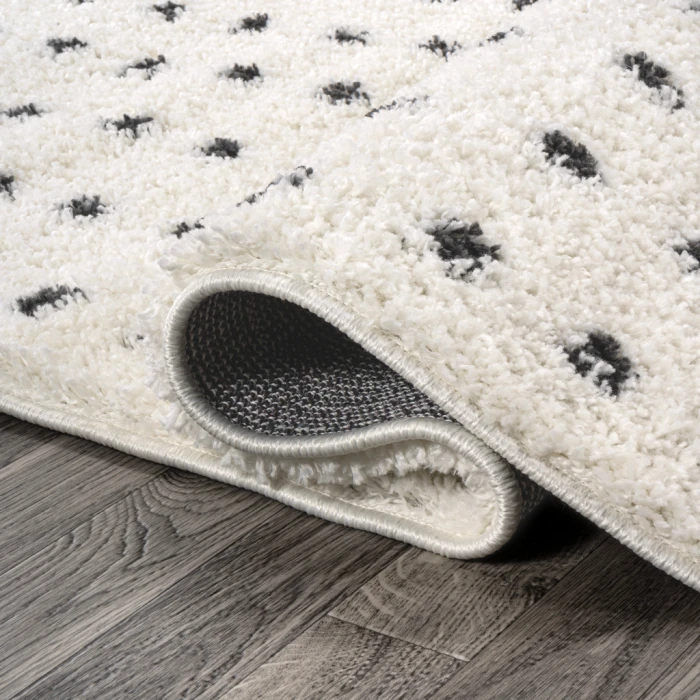 Pele Modern Geometric Dot Shag White/Gray 2 ft. x 10 ft. Runner Rug