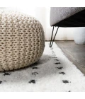 Pele Modern Geometric Dot Shag White/Gray 2 ft. x 10 ft. Runner Rug