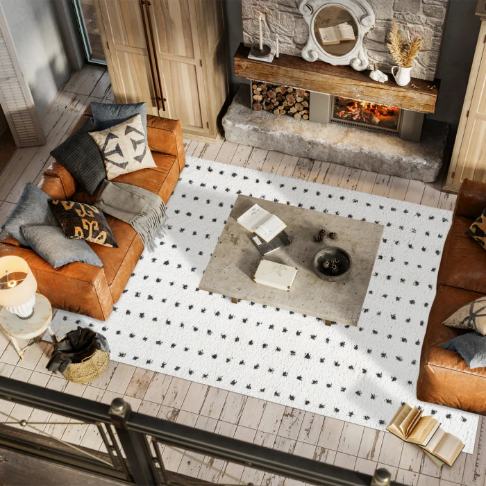 Pele Modern Geometric Dot Shag White/Gray 4 ft. x 6 ft. Area Rug