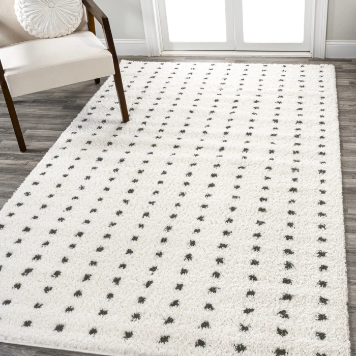 Pele Modern Geometric Dot Shag White/Gray 4 ft. x 6 ft. Area Rug