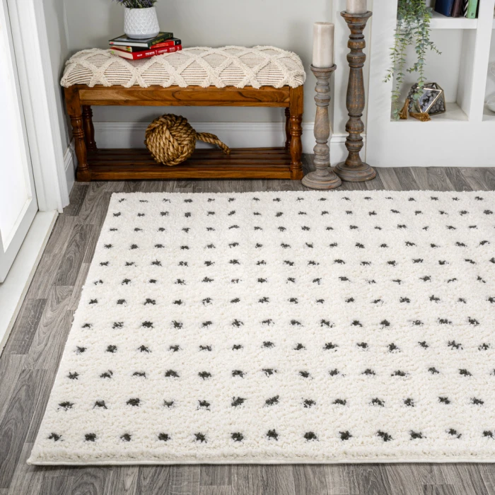 Pele Modern Geometric Dot Shag White/Gray 4 ft. x 6 ft. Area Rug