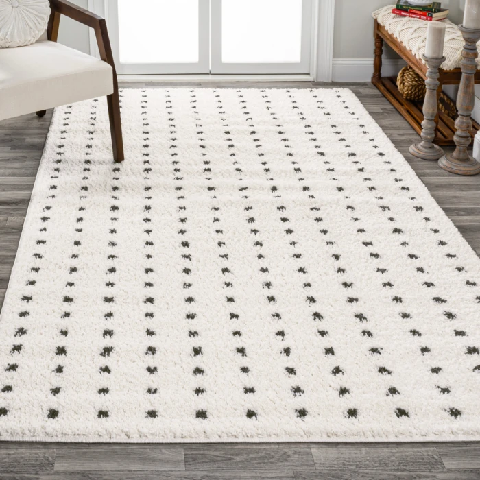 Pele Modern Geometric Dot Shag White/Gray 4 ft. x 6 ft. Area Rug
