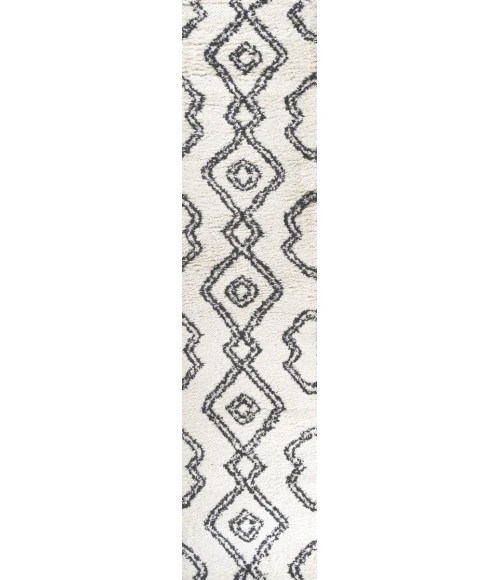Deia Moroccan Style Diamond Shag White/Gray 2 ft. x 10 ft. Runner Rug