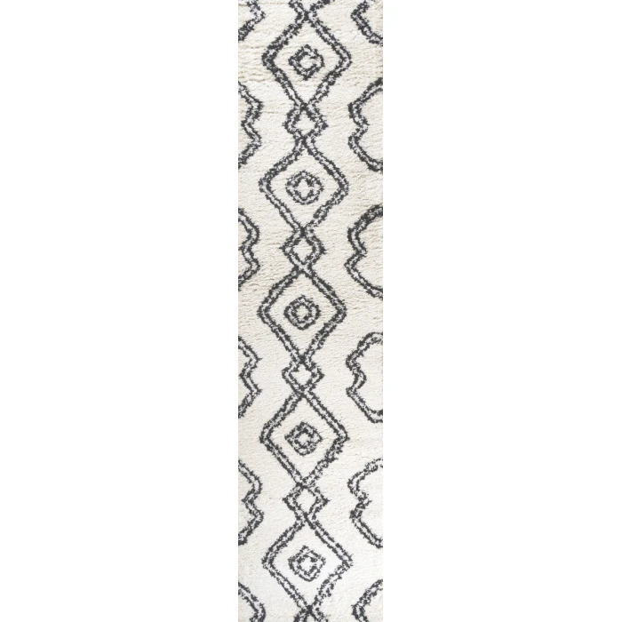 Deia Moroccan Style Diamond Shag White/Gray 2 ft. x 10 ft. Runner Rug