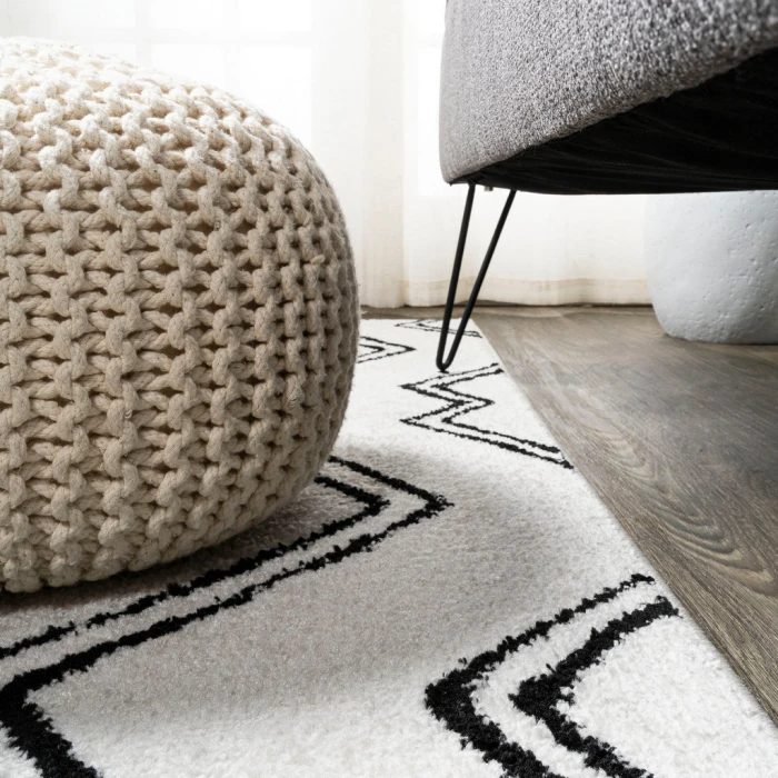 Deia Moroccan Style Diamond Shag White/Gray 2 ft. x 10 ft. Runner Rug