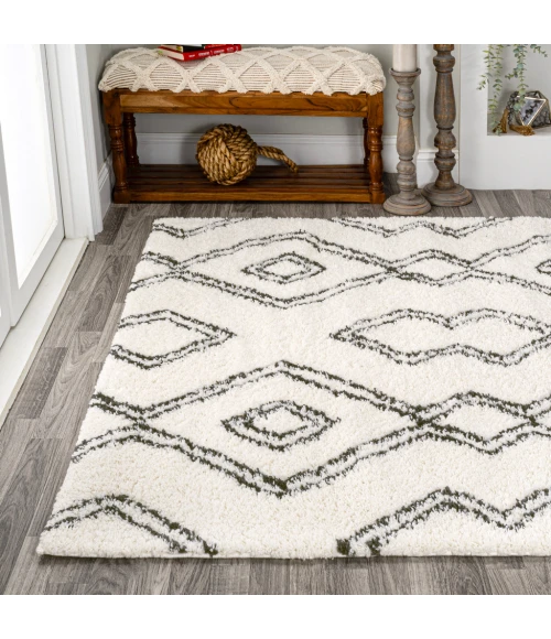 Deia Moroccan Style Diamond Shag White/Gray 5 ft. x 8 ft. Area Rug