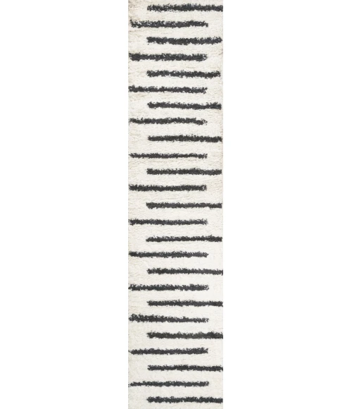 Alaro Berber Stripe Shag White/Gray 2 ft. x 8 ft. Runner Rug