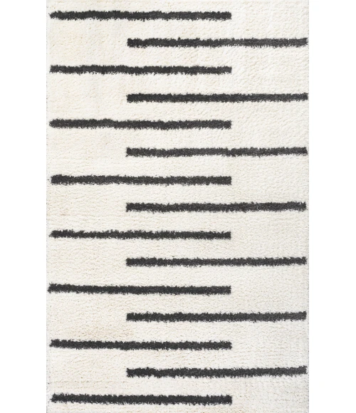 Alaro Berber Stripe Shag White/Gray 3 ft. x 5 ft. Area Rug
