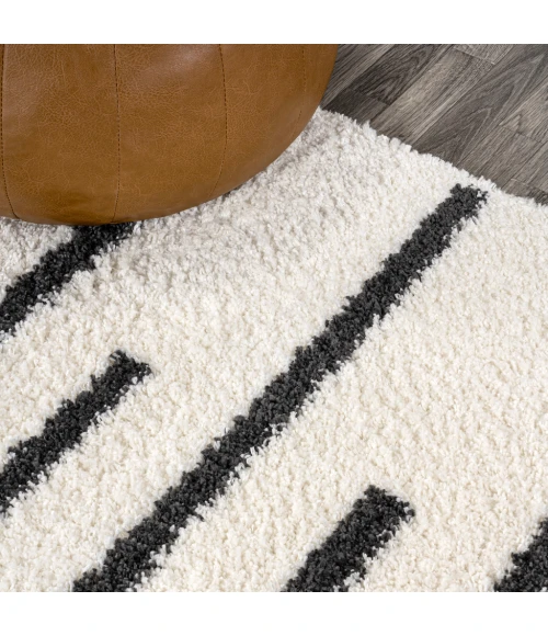 Alaro Berber Stripe Shag White/Gray 3 ft. x 5 ft. Area Rug