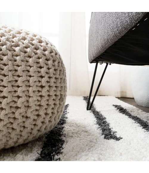 Alaro Berber Stripe Shag White/Gray 2 ft. x 8 ft. Runner Rug