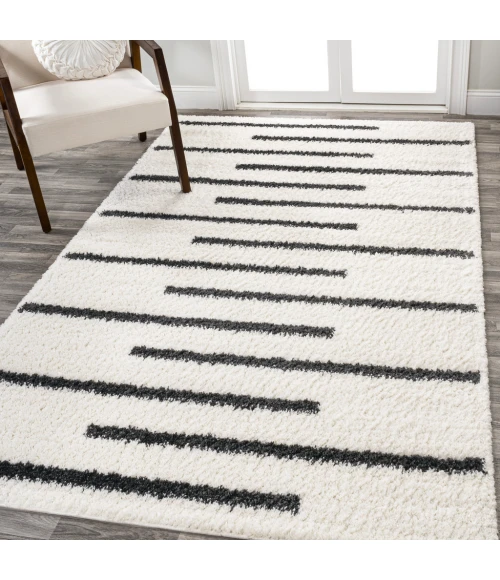 Alaro Berber Stripe Shag White/Gray 3 ft. x 5 ft. Area Rug
