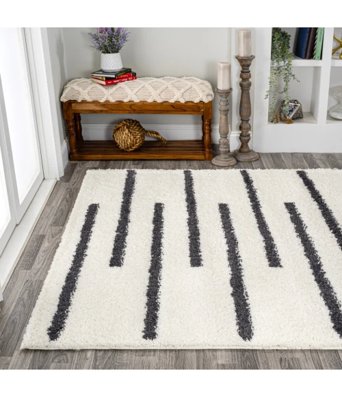 Alaro Berber Stripe Shag White/Gray 3 ft. x 5 ft. Area Rug