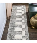 Petra Abstract Stripe Geometric Shag White/Gray 2 ft. x 8 ft. Runner Rug