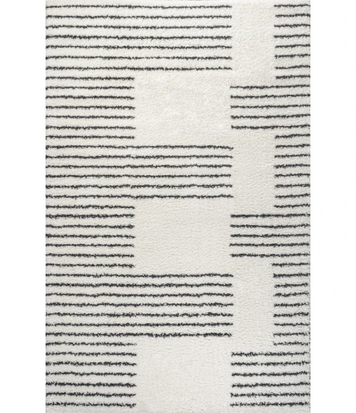Petra Abstract Stripe Geometric Shag White/Gray 8 ft. x 10 ft. Area Rug