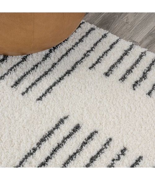 Petra Abstract Stripe Geometric Shag White/Gray 2 ft. x 8 ft. Runner Rug