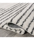 Petra Abstract Stripe Geometric Shag White/Gray 2 ft. x 8 ft. Runner Rug