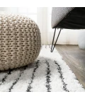 Petra Abstract Stripe Geometric Shag White/Gray 2 ft. x 8 ft. Runner Rug