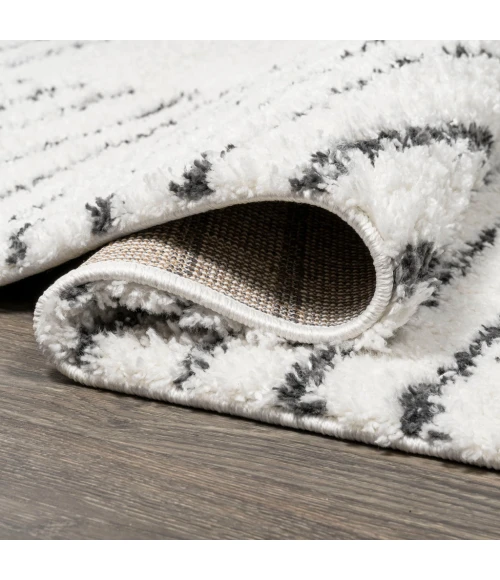 Petra Abstract Stripe Geometric Shag White/Gray 2 ft. x 8 ft. Runner Rug