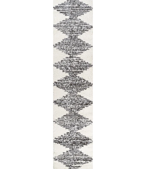Elm Diamond Stripe Geometric Shag White/Gray 2 ft. x 10 ft. Runner Rug