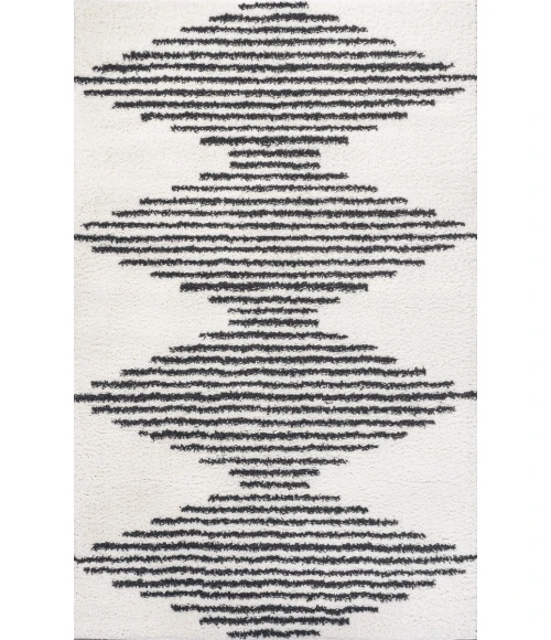 Elm Diamond Stripe Geometric Shag White/Gray 4 ft. x 6 ft. Area Rug