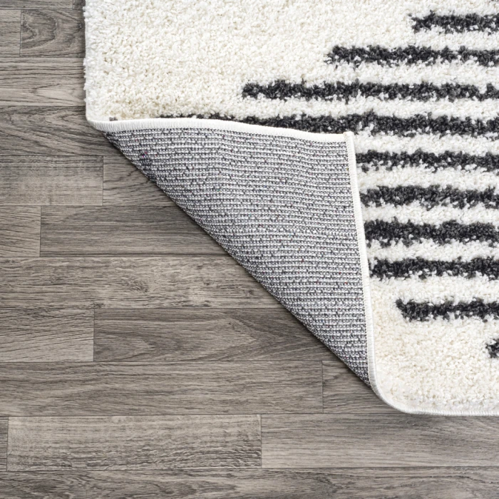 Elm Diamond Stripe Geometric Shag White/Gray 2 ft. x 8 ft. Runner Rug