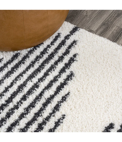 Elm Diamond Stripe Geometric Shag White/Gray 2 ft. x 10 ft. Runner Rug